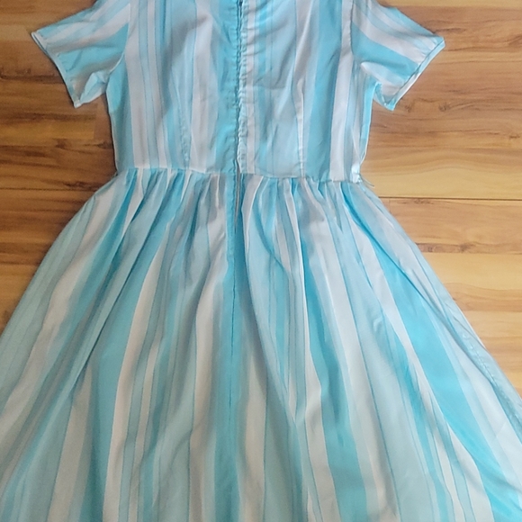 Vintage 50s 60s Blue White Striped Day Dress M - Picture 6 of 13